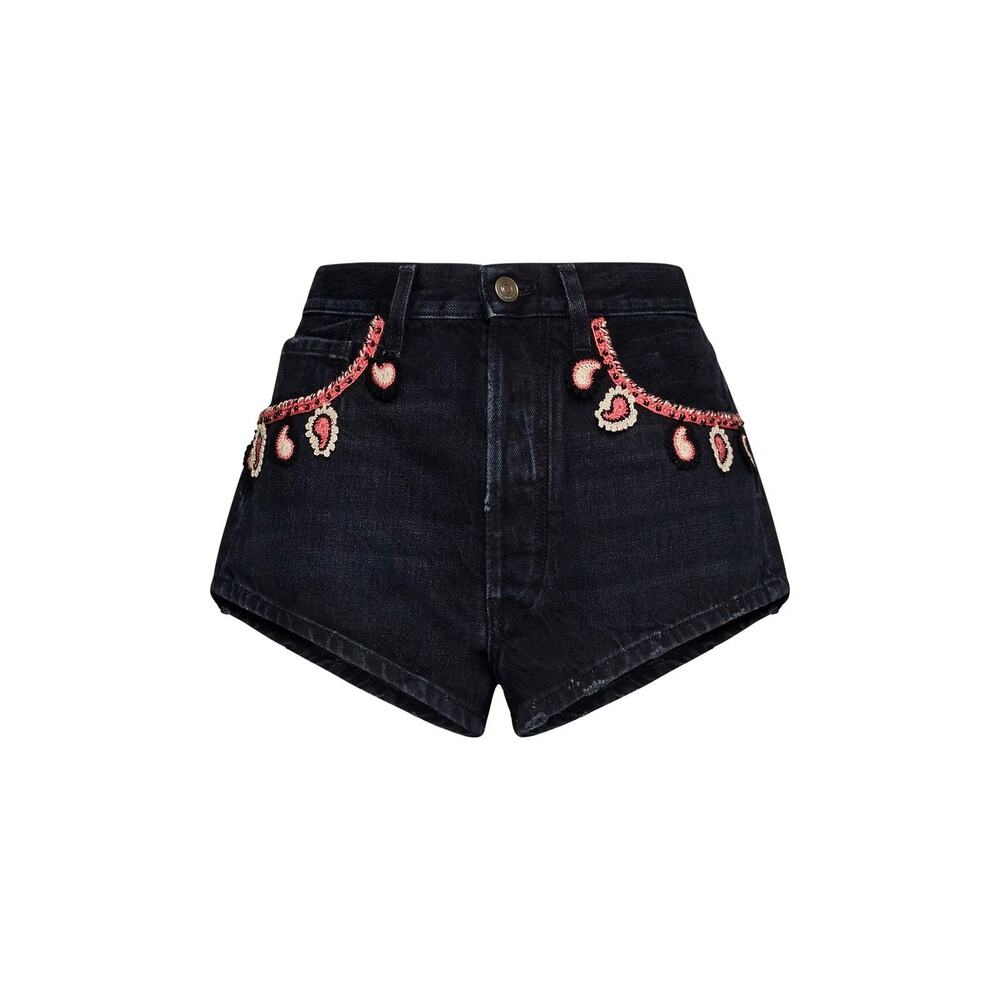 Alanui Pattern Embroidered Denim Shorts - 28 - Navy